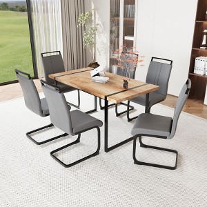 NicBex Dining Room Table Set for 6 Morden Dining Table Set with Walnut MDF Tabletop, Metal Legs and 6 PU Chairs for Home Office - 1 of 4