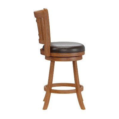 Fairfox Oak Swivel Counter Stool with Brown Faux Leather Seat