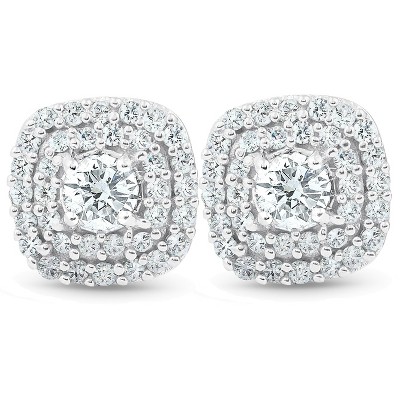 Pompeii3 1/2 Ct Tdw Genuine Diamond Cushion Halo Studs 10k White Gold 1 ...