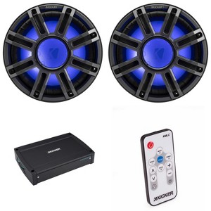 Kicker (2) 51MWE124 - MWE 12-Inch Premium Marine Subwoofer (Enclosure) 4-ohm & 51KXMA15001 Marine Amp Bundle ( Includes LED Remote ) - 1 of 4