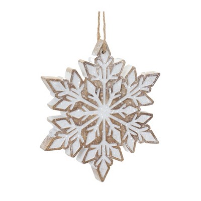 White and Beige Glittered Resin Snowflake Ornaments Set