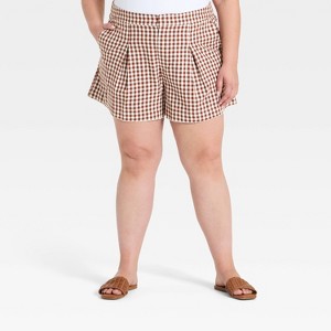 Women's Mid-Rise Shorts - A New Day™ Brown Gingham 2X : Target
