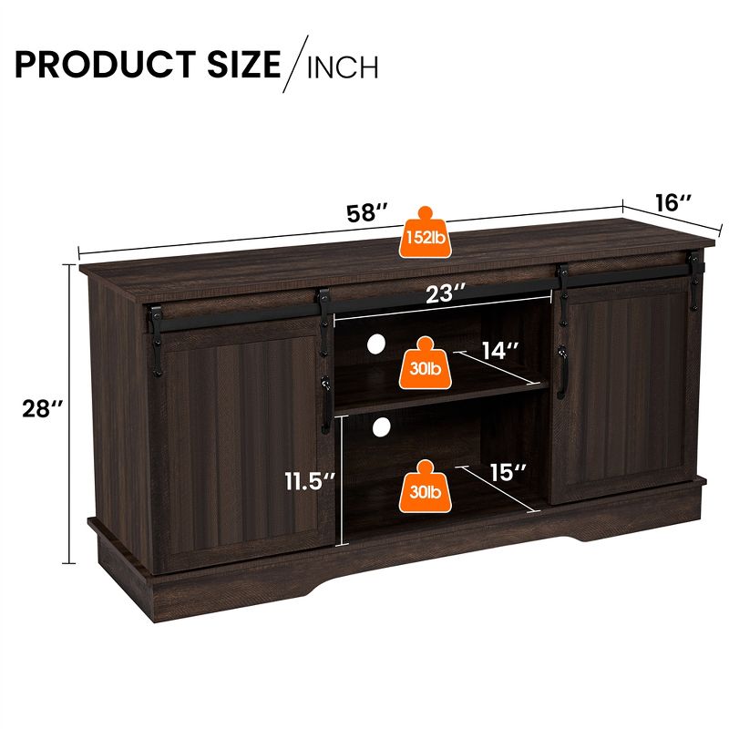 Yaheetech TV Stand wih Storage, 58" Entertainment Center with Sliding Barn Door, 4 of 9