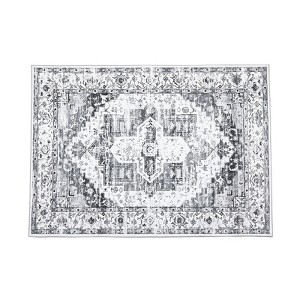 Vintage Style Area Rug, Thin Washable Entryway Rug, Distressed Multi Thin Carpet, Foldable Accent, Low Pile Lightweight Print, for Living Room - 1 of 4