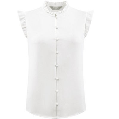 INSPIRE CHIC Women's Ruffle Sleeveless Button Down Crew Neck Stand Collar Office Shirt