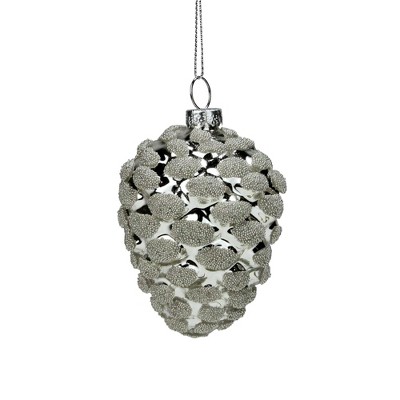 Northlight 3.5" Silver Glass Beaded Pine Cone Christmas Ornament