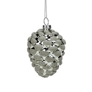 Northlight 3.5" Silver Glass Beaded Pine Cone Christmas Ornament - 1 of 3
