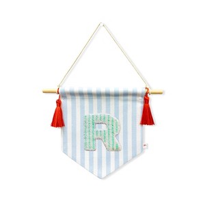 Ramus & Co. 'A B C' Blue Striped Create-Your-Own Banner with Red Tassels and Chenille Letter Patch - 1 of 3