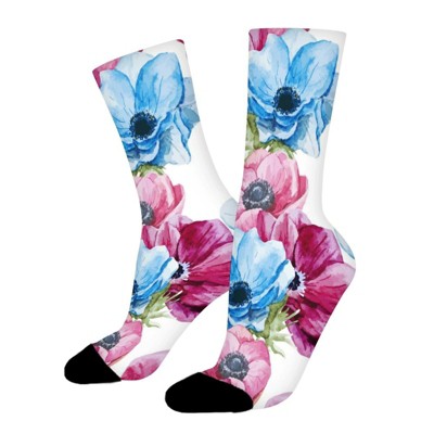 Anemones Flowers Pattern Women Printed Crew Socks Funny Funky Socks Soft Polyester Novelty Gifts for Artists Men