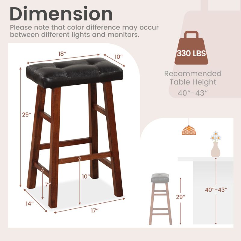 Tangkula 4PCS 29" Upholstered Barstools Backless Rubberwood Dining Chairs Blac k& Brown, 5 of 6