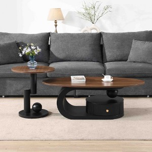 Grungis 2 Pieces Nested Coffee Table with Faux Marble Tabletop,Modern End Table for Living Room,Offices - 1 of 4