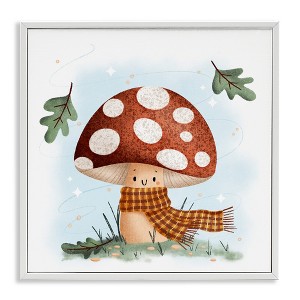 Stupell Industries Happy Mushroom in Scarf Black Framed Giclee Art - 1 of 4