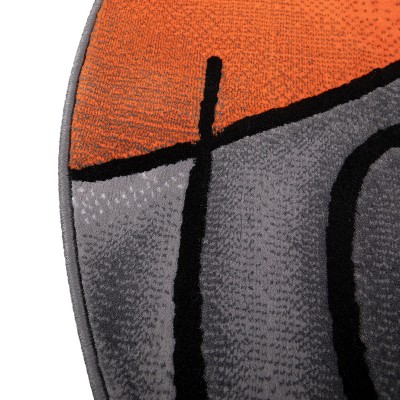 Orbit Orange 5' Round Abstract Olefin Rug with Jute Backing