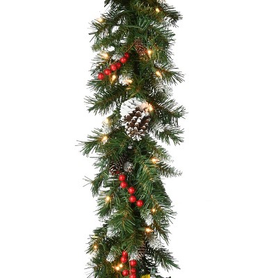 9-Foot Green Artificial Garland with Pine Cones and Red Berries