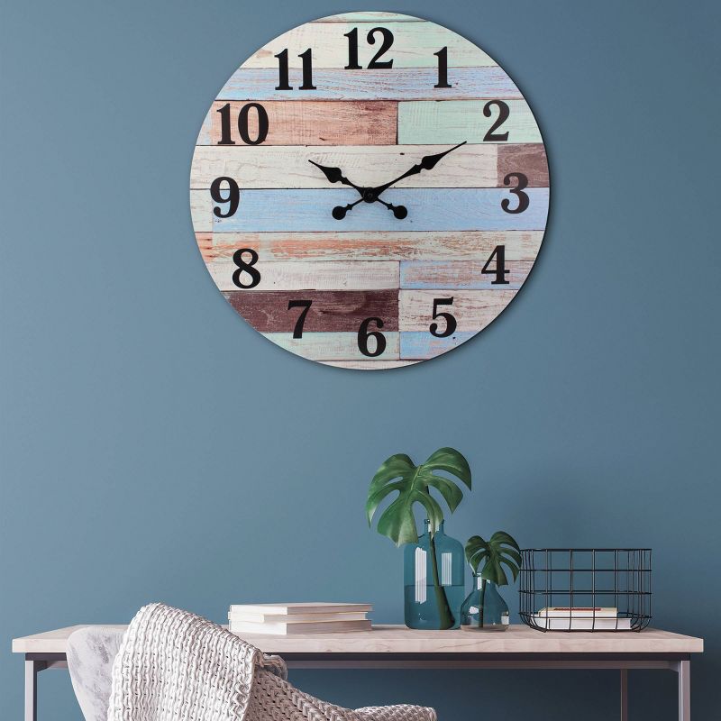Coastal Worn Wood Wall Clock Blue/White - Stonebriar Collection, 6 of 8