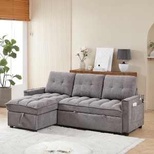 78.75" Convertible L-Shaped Sleeper Sectional Sofa with Pull-Out Sofa Bed, USB & Type-C Charging Ports, Reversible Storage Chaise - 1 of 4