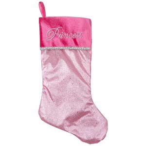 Northlight 21" Pink and Silver Glittered Princess Christmas Stocking with Cuff - 1 of 4