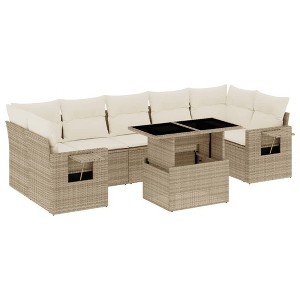 vidaXL Patio Sofa Set with Cushions Outdoor Furniture 8 Piece Poly Rattan - Beige and Cream Without Storage - 1 of 4