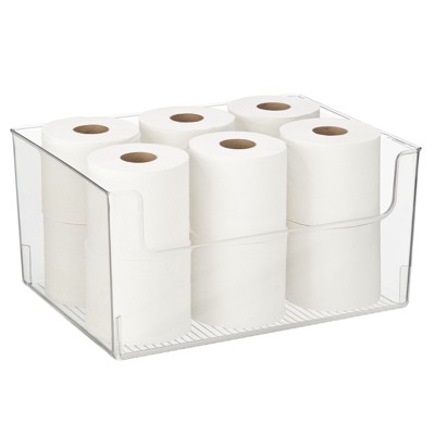 mDesign Plastic Bathroom Storage Organizer Bin with Labels, Set of 4 - Clear