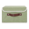 Aoibox Foldable Lidded Storage Bin with PU Leather Handle PP Board Cotton Linen Fabric Organizer Green Small Size - 2 of 4
