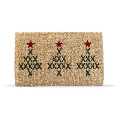 tag 1'6" x 2'6" Cross Stitch Tree Rectangle Indoor and Outdoor Coir Door Welcome Mat Beige Background