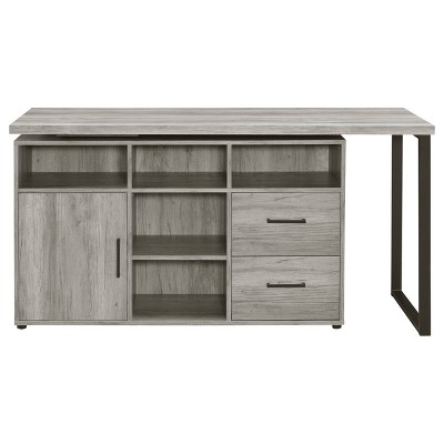 Grey Driftwood L-Shape Desk with Storage and Filing Cabinet