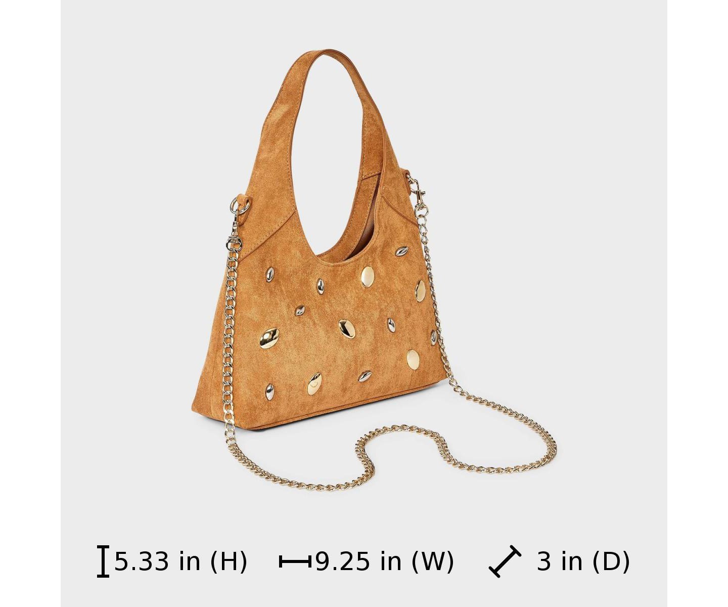 Сумка Universal Thread Faux Suede Mini Studded Slouchy Chain Handbag, цвет: Рыжевато-коричневый — фото 6