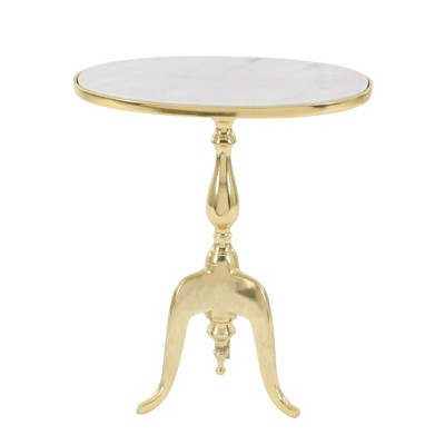 Elegant Round Gray Stone Top End Table with Gold Metal Base