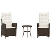 vidaXL 3 Piece Bistro Set with Cushions Brown Poly Rattan - 2 of 4