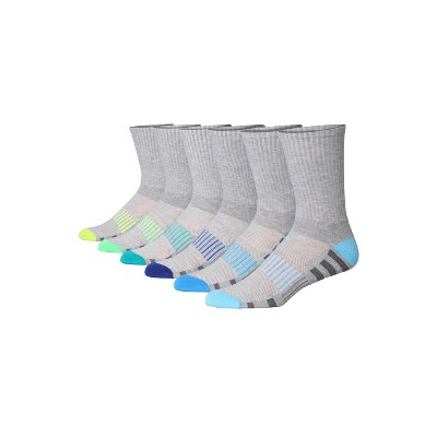 JAMES FIALLO Men's 6 Pairs Gray/Vibrant Toe Colors Comfortable Performance Sport Socks For Men, Ideal for Running, Hiking, and Athletic Activities