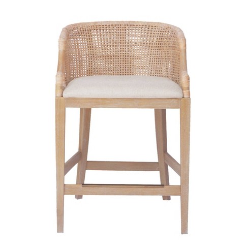 Martha Stewart 25 Playa Handcrafted Rattan Counter Height Barstool Natural White Wash Upholstered Wood Legs Footrest Target