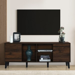 Mid-Century Modern TV Stand TV Console Media Console Entertainment Center with 2 Storage Cabinets for TVs Up to 70", Dark Brown-ModernLuxe - 1 of 4