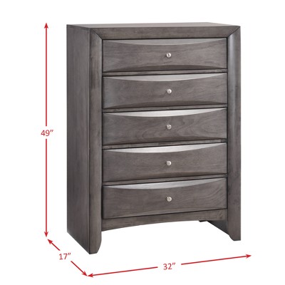 Gray 5-Drawer Vertical Chest with Silver Knobs