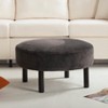 27.56" Round Ottoman, Plush Faux Rabbit Fur Footrest with Solid Wood Legs in Black/Cow Color, 27.56"x27.56"x15.51"H - 2 of 4