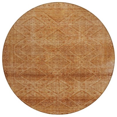 HomeRoots 8' Copper And Ivory Round Geometric Washable Indoor Outdoor Area Rug