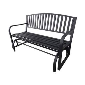 Four Seasons Courtyard Outdoor Patio Bench Glider Backyard Garden, Front Porch, or Walking Path Furniture Seat with Powder Coated Steel Frame, Black