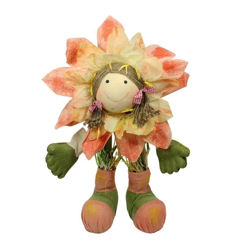 Northlight 29"  Peach, Green and Yellow Spring Floral Standing Sunflower Girl Decorative Figure, 1 of 4