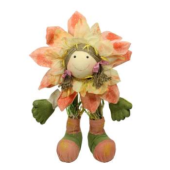 Northlight 29"  Peach, Green and Yellow Spring Floral Standing Sunflower Girl Decorative Figure