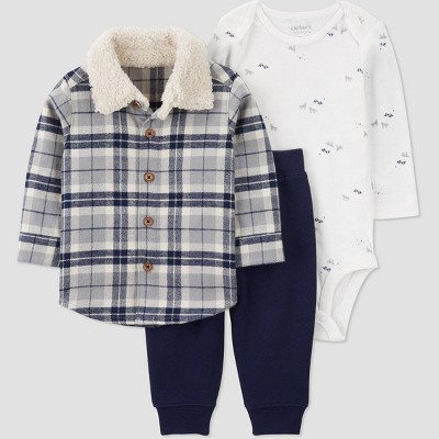 Image of Carter's Just One You®️ Baby Boys' Button-Down Top & Bottom Set - Gray/Blue Newborn