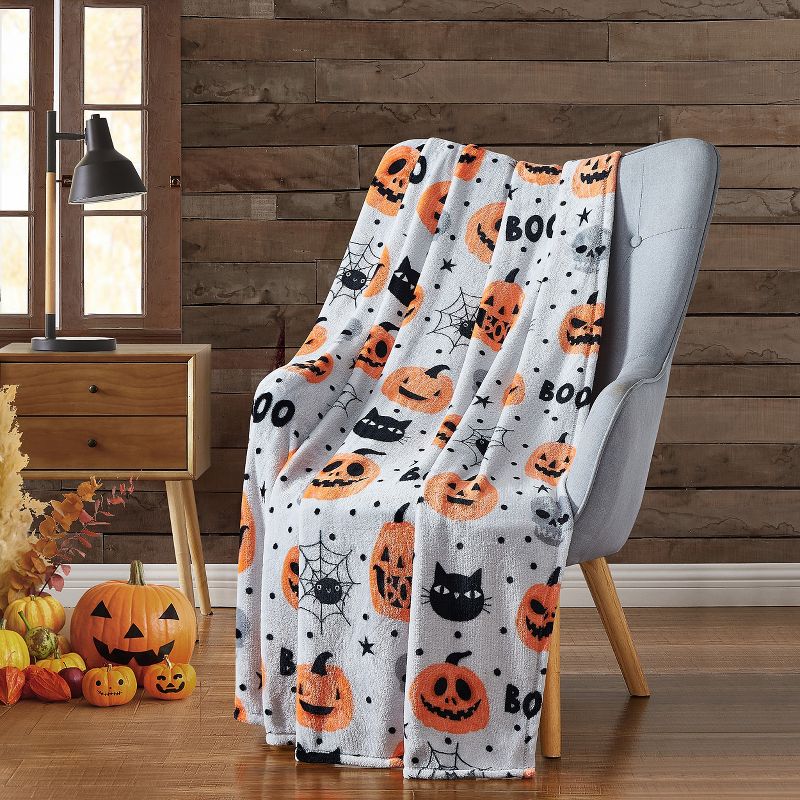 Kate Aurora Halloween Boo! Jack O Lanterns & Spooky Cats Oversized Accent Throw Blanket - 50 in. W x 70 in. L, 1 of 2