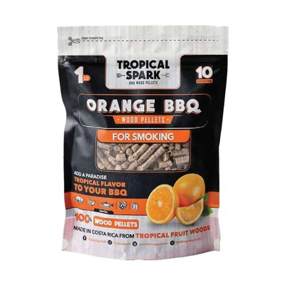 Tropical Spark Wood Pellets  Perfect for BBQ, Smoking, Grilling, Bake, Roast, Braise  Premium 100% All-Natural  Orange Wood  1 lb. Bag