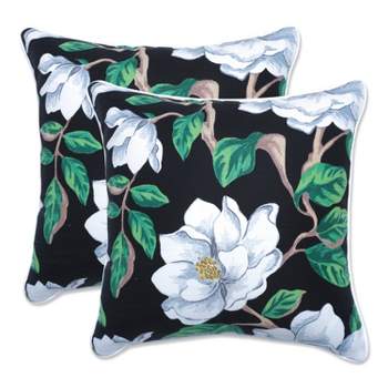 Set of 2 Magnolia Outdoor/Indoor Throw Pillows Black - Pillow Perfect