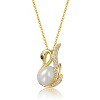 Guili Sterling Silver 14K Gold Plated Faux Pearl & Cubic Zirconia Swan Pendant Necklace for a Graceful and Elegant Look - 2 of 3