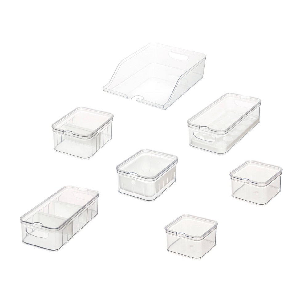 iDESIGN 7pc Recycled Plastic Refrigerator Organizer Bin Set with Lids White