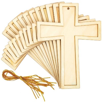 Bright Creations 12 Pack Unfinished Wood Cross with Gold Rope for DIY Projects, 3.8" x 5"