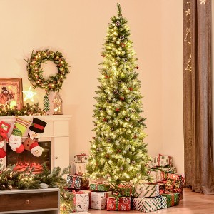 Whisen 7.5FT Prelit Artificial Christmas Tree with Realistic Branches, Pine Cones, Red Berries and 1075 Tips - Green - 1 of 4