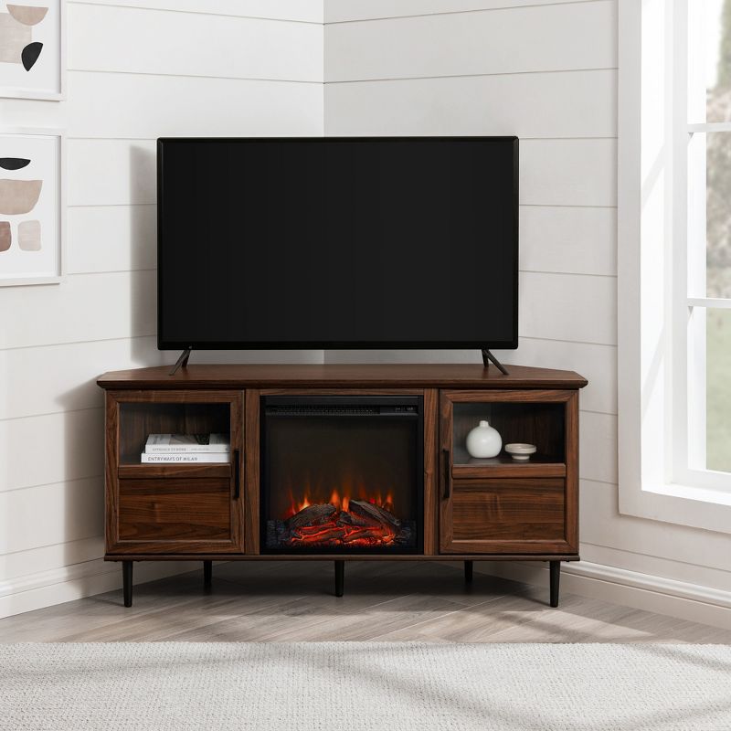 Modern Split Door Corner Electric Fireplace TV Stand for TVs up to 60" - Saracina Home, 5 of 12
