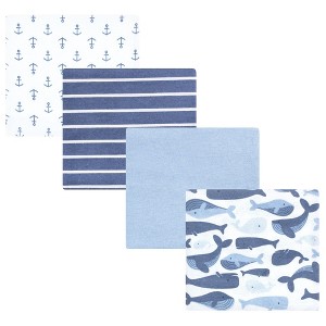 Hudson Baby Infant Boys Cotton Flannel Receiving Blankets 4pk, Cute Whales, One Size - 1 of 4