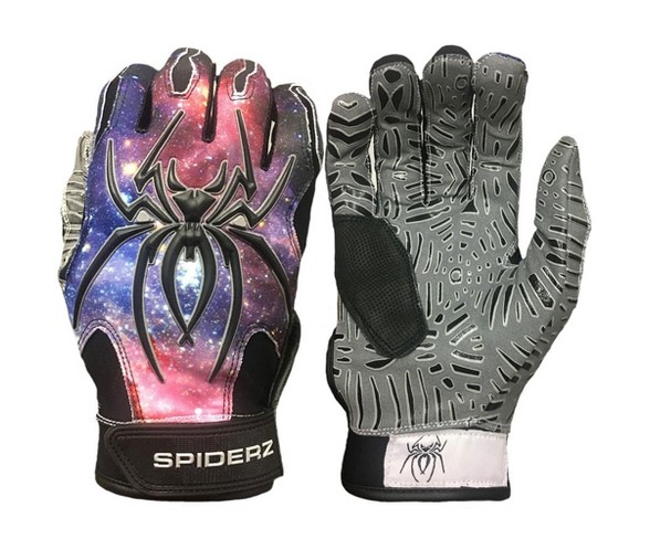 Spiderz Hybrid Tac Palm Baseball/Softball Batting Gloves Adult Galaxy - Black/Purple/Pink - M