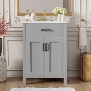 PAGED 24" Bathroom Vanity with Ceramic Sink,Bathroom Sink Cabinet with 2 Soft-Close Doors and Drawers for Bathroom - 1 of 4